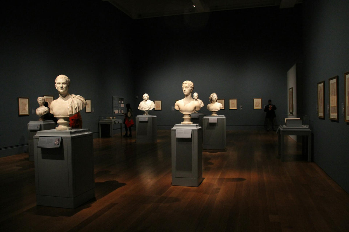 Museum gallery with classic marble busts | Sisterloc Shop LLC